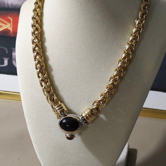 Joseph Esposito Snap Woven Chain Necklace Detachable Pendant Gold Tone Black Red - Picture 1 of 16